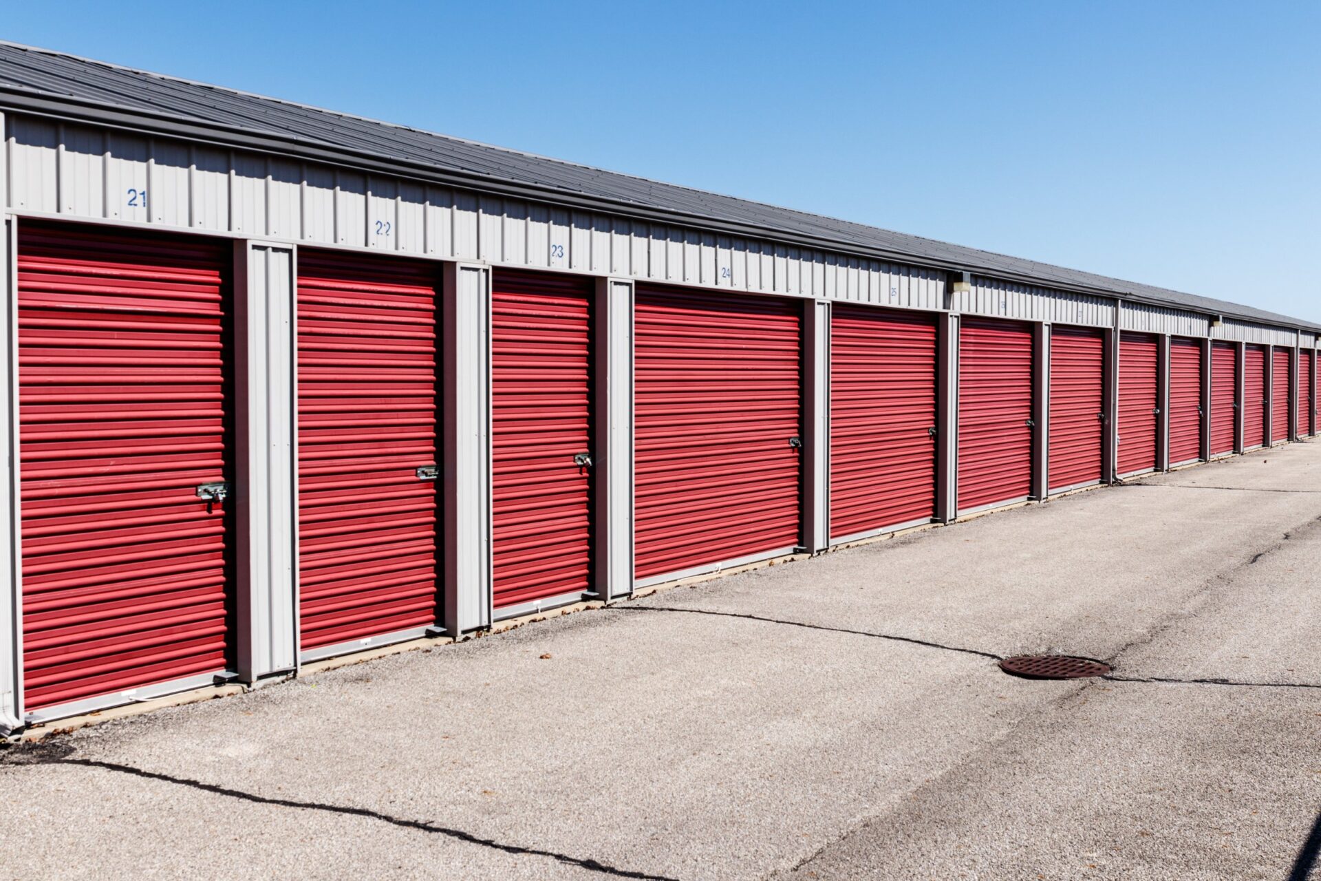 Numbered self storage and mini storage garage units